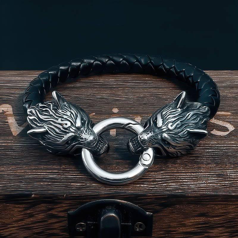 ODIN'S WOLVES LEATHER BRACELET